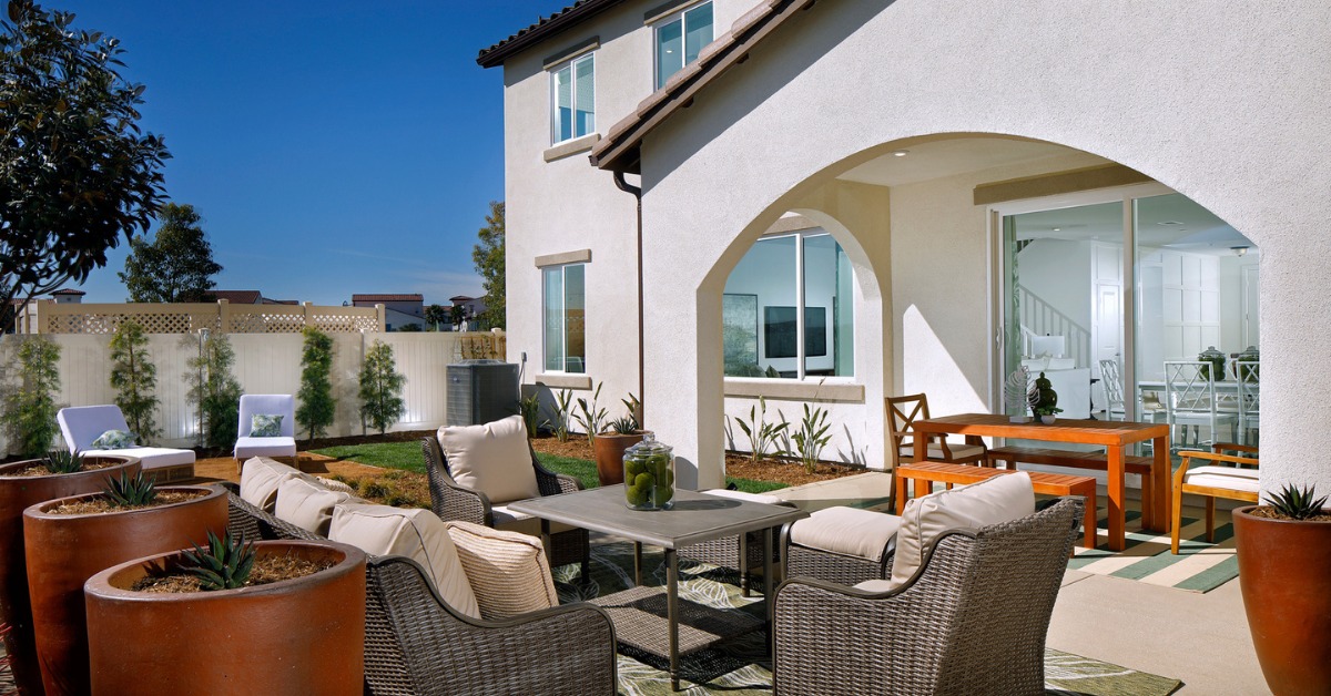 Covered patio and backyard