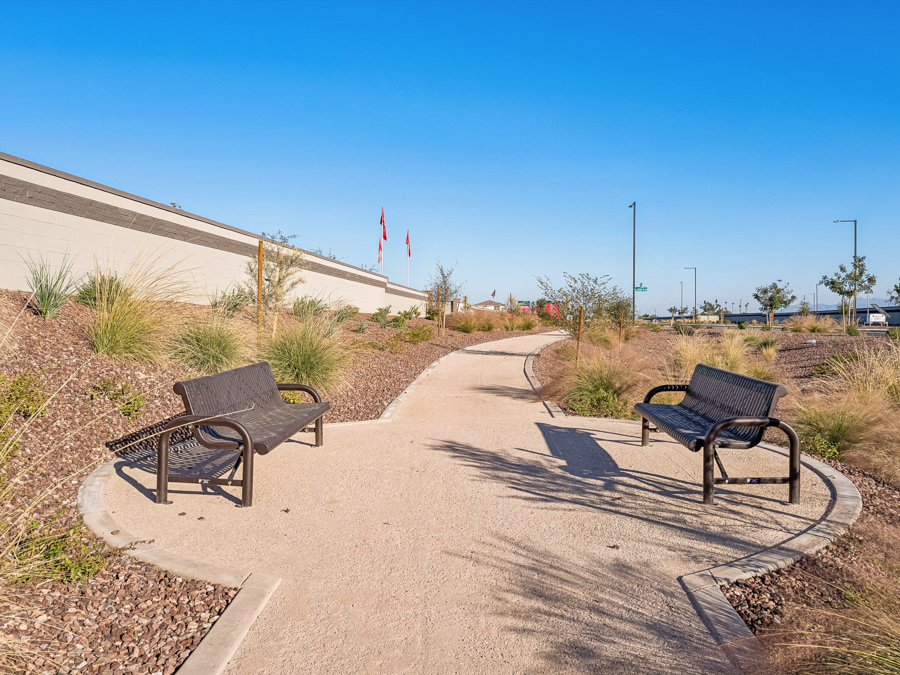 A couple of benches sit unoccupied.