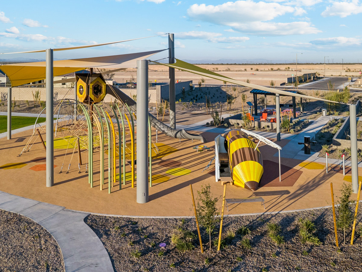 A playground with a slide.