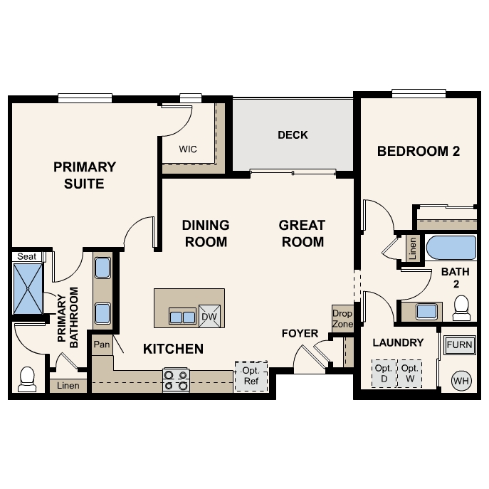 Diagram, engineering drawing. Unit 2A Floor Plan, Main Level