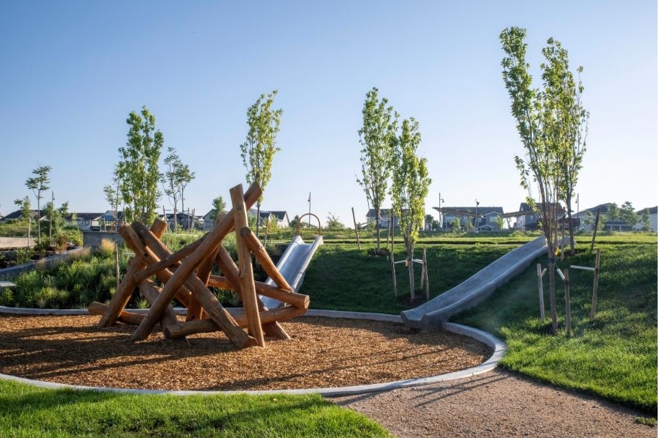 A playground with a slide.