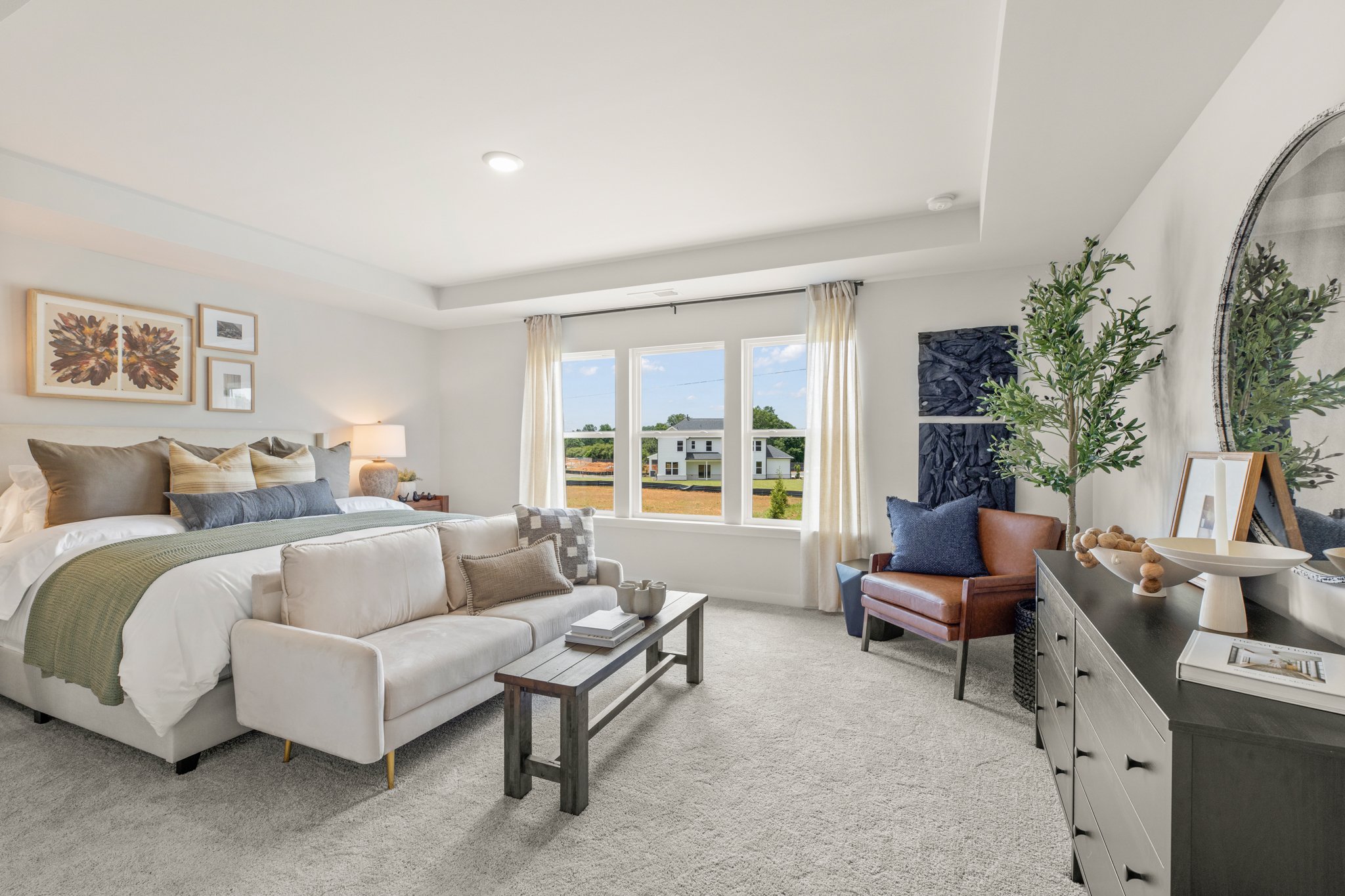 A living room with a large window.