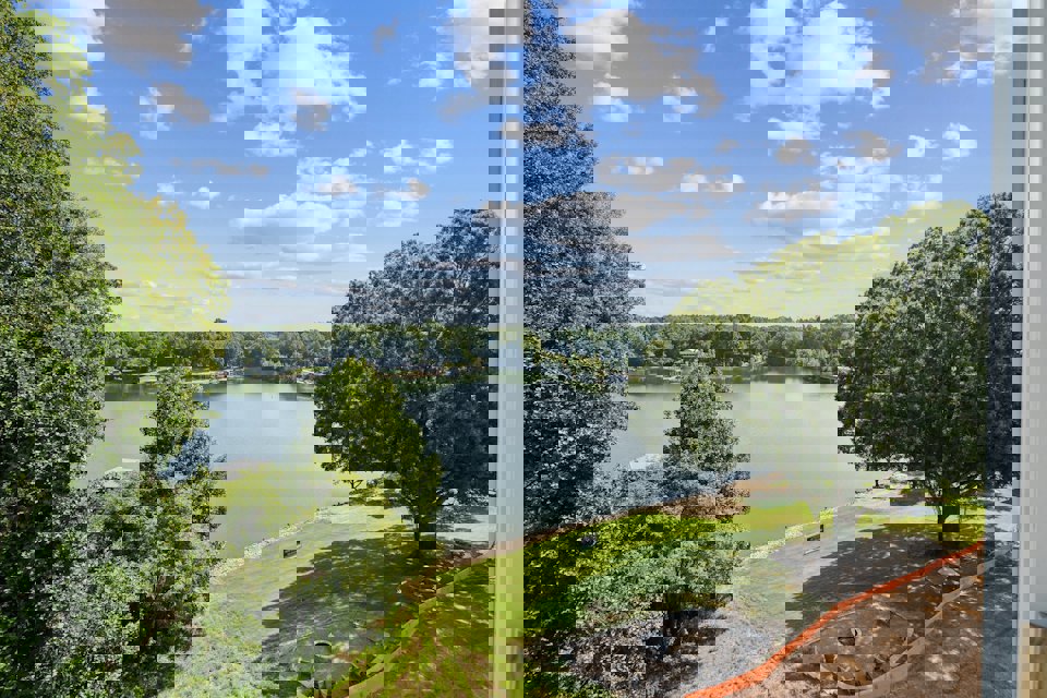 A body of water with trees around it.