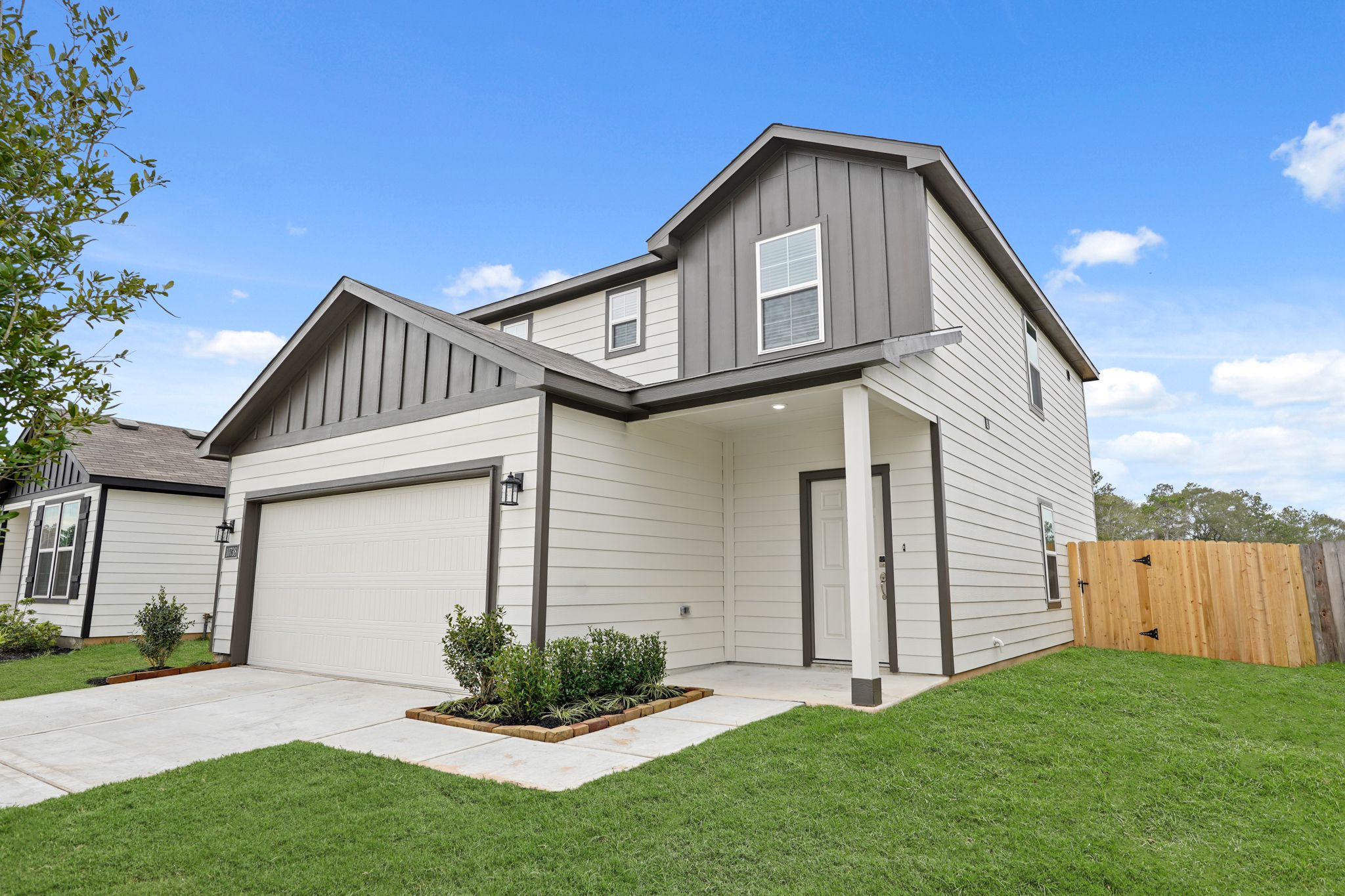 A house with a garage.