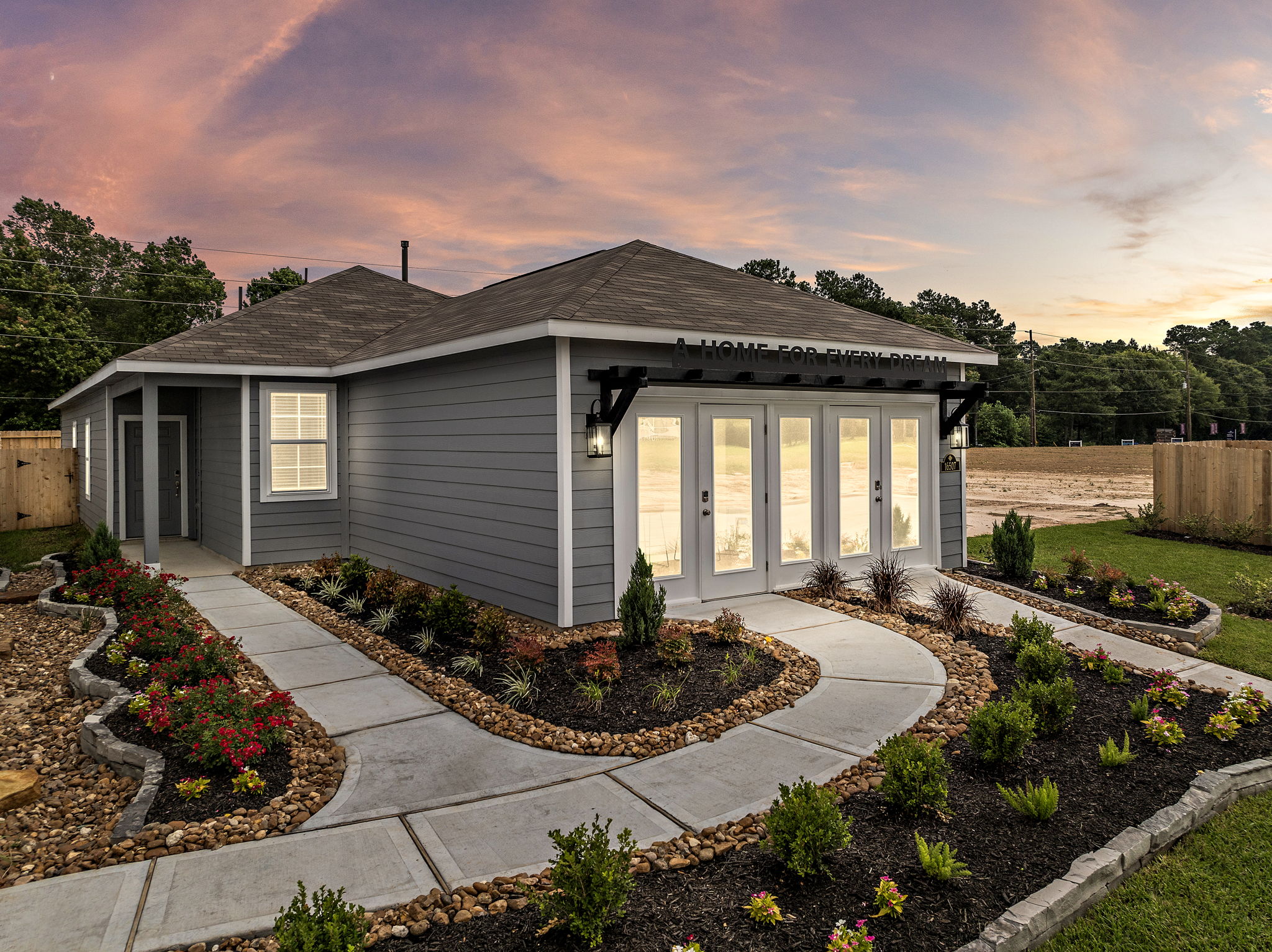 A house with a garden.