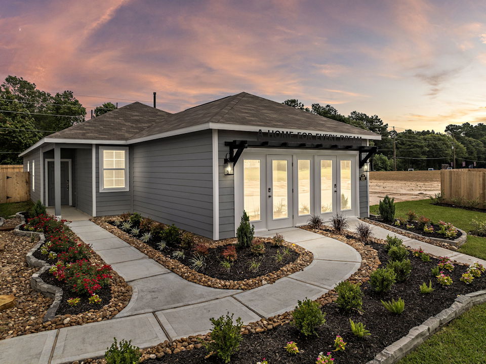 A house with a garden.