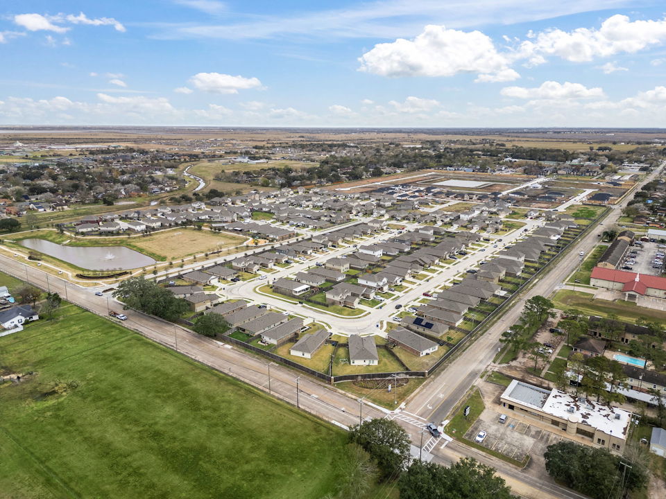 An aerial view of a city.