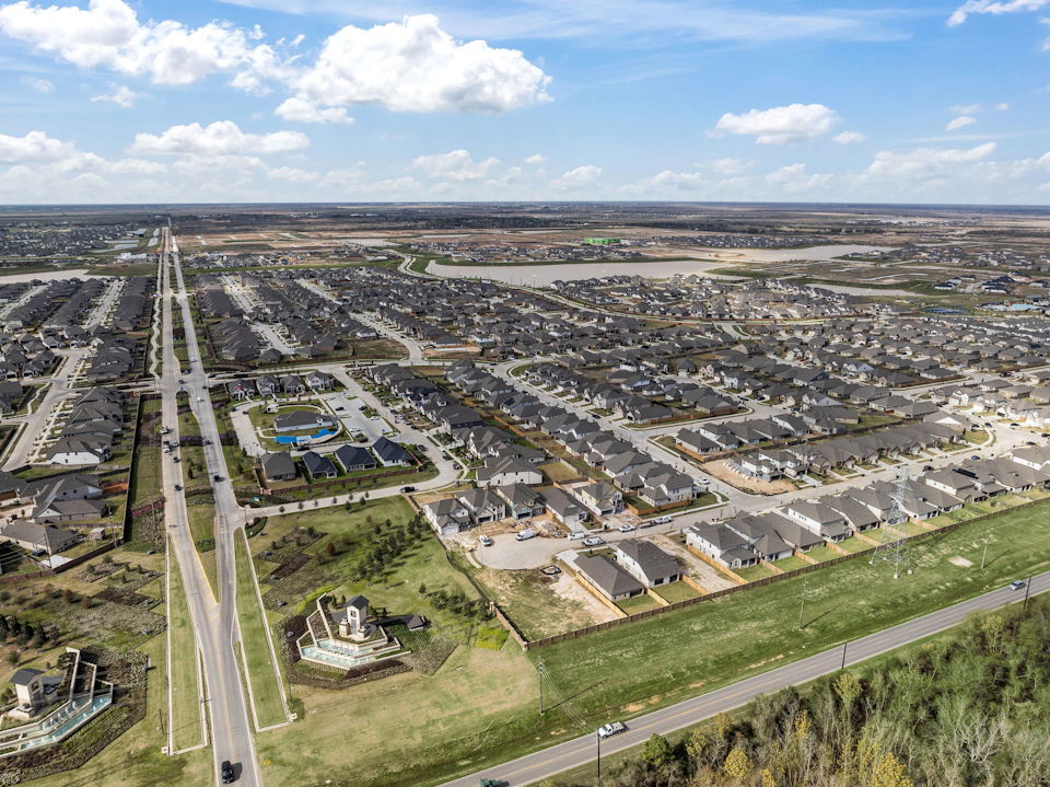 An aerial view of a city.