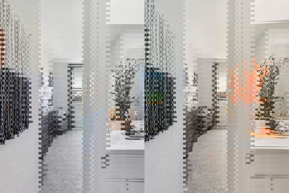 A bathroom with a tub and sink.