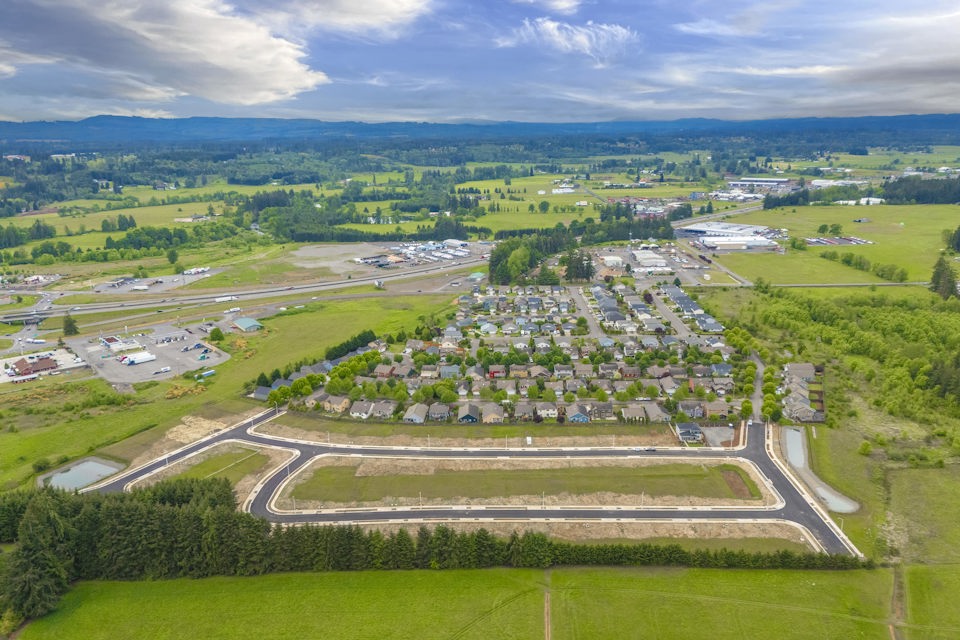 An aerial view of a town.