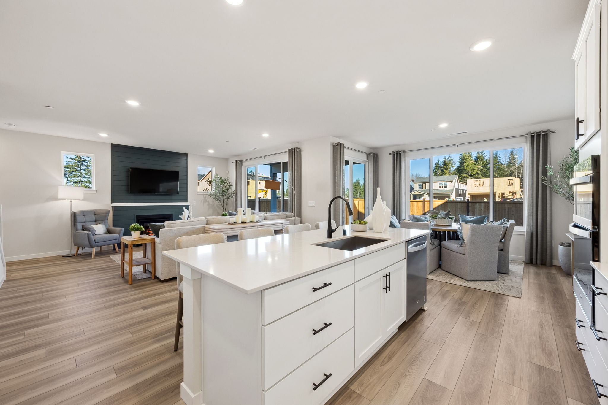 A kitchen with a large island.