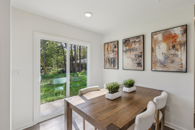 A table with a plant on it.