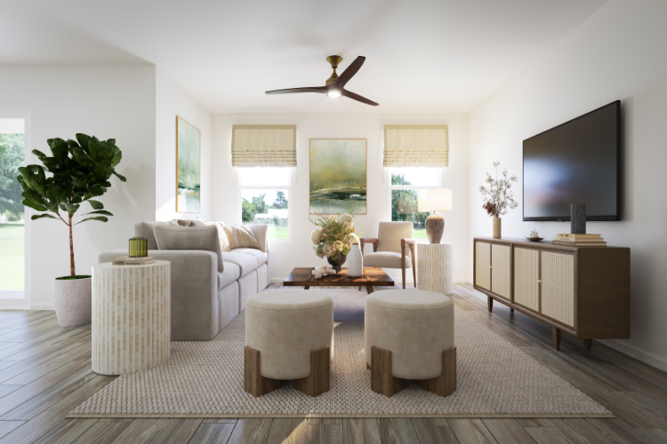 A living room with a tv and furniture.