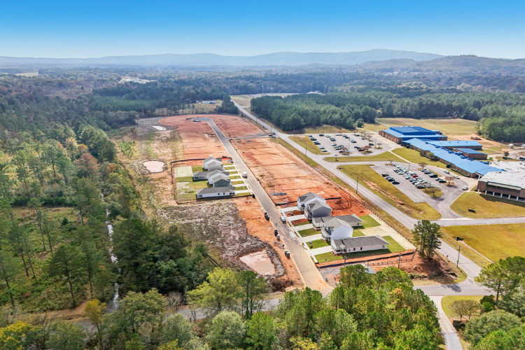 A high angle view of a building.