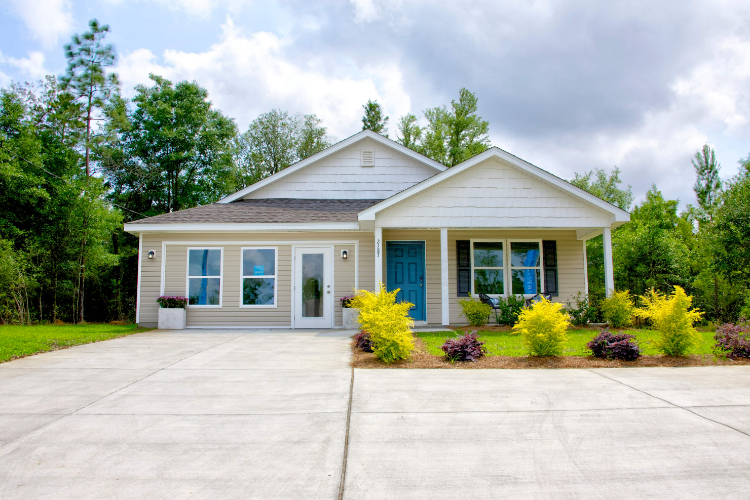 A house with a driveway.