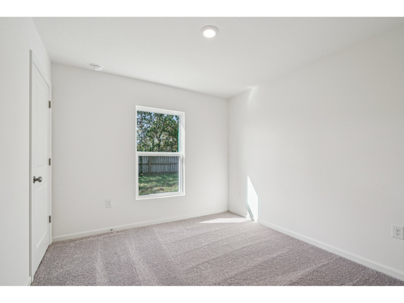 A room with a carpet and a window.