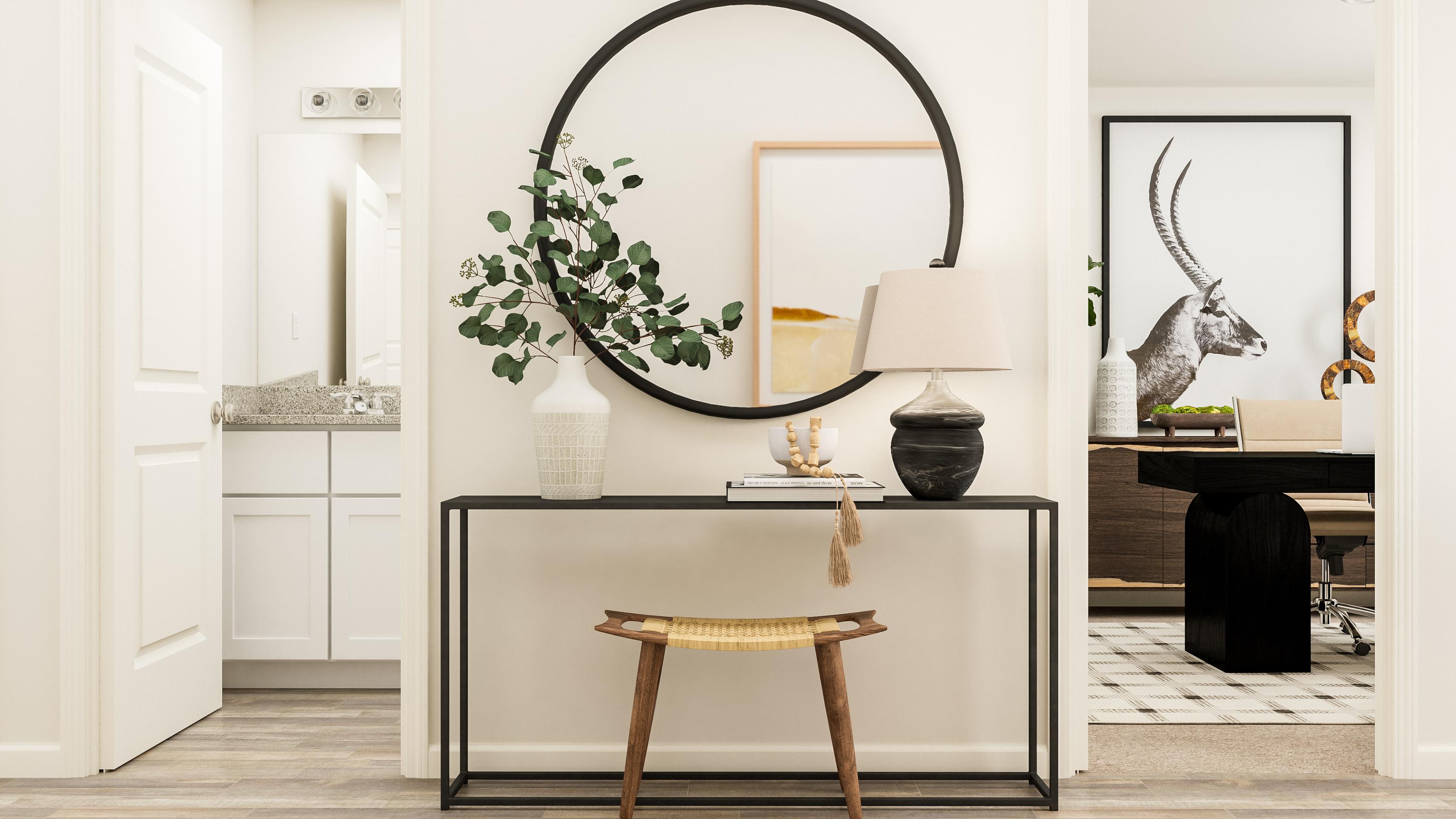 A mirror on a table.