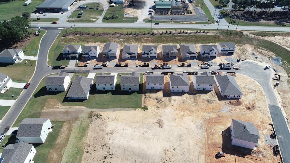 Aerial view of a small town.